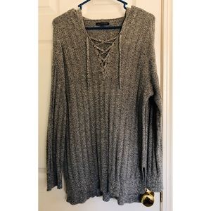 Lace Up Sweater w/ Hood